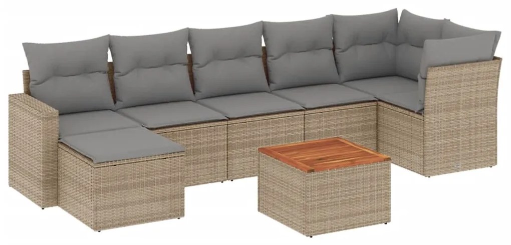 Set Divano da Giardino 8 pz con Cuscini Beige Misto Polyrattan