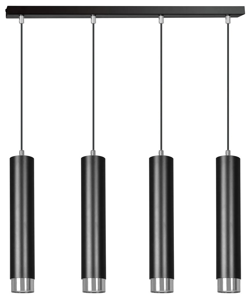 Lampadario 4 Luci Brunilde In Acciaio Nero E Tubolari In Nero E Cromo