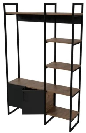 Mobile Ingresso Industrial 120x34x180 Con Scarpiera Appendiabiti E Ripiani Yago Antracite E Rovere