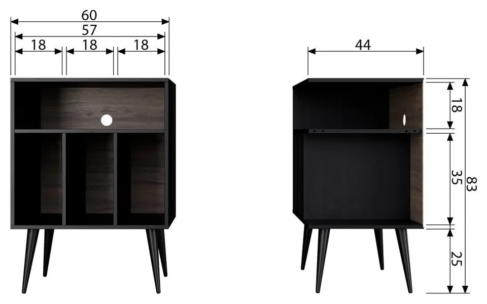 Credenza nera per gramofono in legno di pino 60x83 cmJames - WOOOD