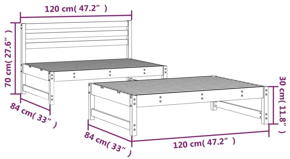 Set Salotto da Giardino 2 pz Nero in Legno Massello di Pino