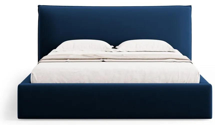 Letto matrimoniale imbottito blu scuro con contenitore e doghe 160x200 cm Elio - Milo Casa