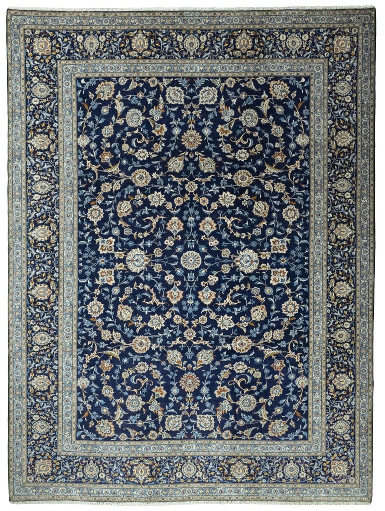 Kashan Tappeto 330 x 440 Blu (Iran) Annodato A Mano