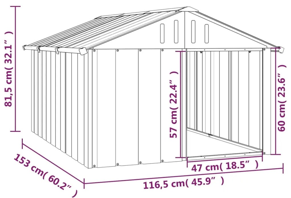 Casetta per cani antracite 116,5x153x81,5 cm acciaio zincato