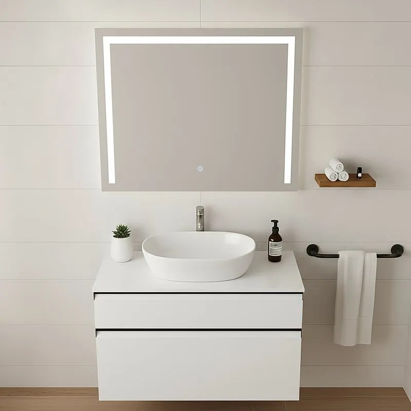 Mobile da bagno sospeso sotto lavabo L 99.5 x H 60 x P 45.5 cm bianco opaco, 2 cassetti Fusion