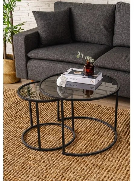 SET 2x Tavolino TOKYO diametro 42/60 cm nero