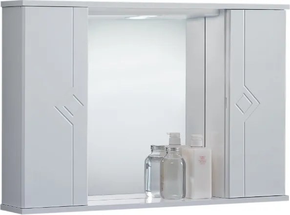 Specchiera da bagno PLUTONE 90 bianco lucido a 2 ante con luce LED