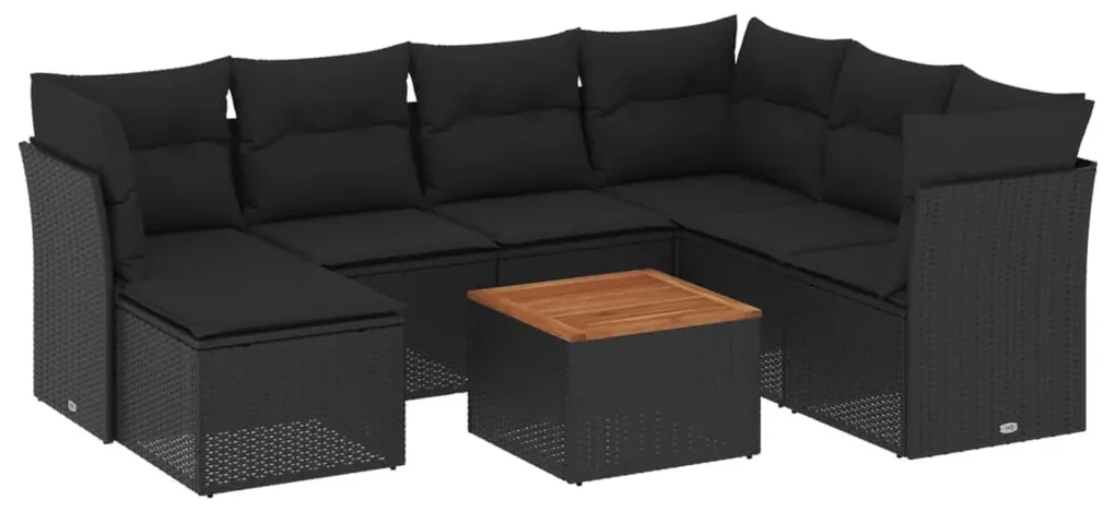 Set divani da giardino con cuscini 8 pz nero in polyrattan