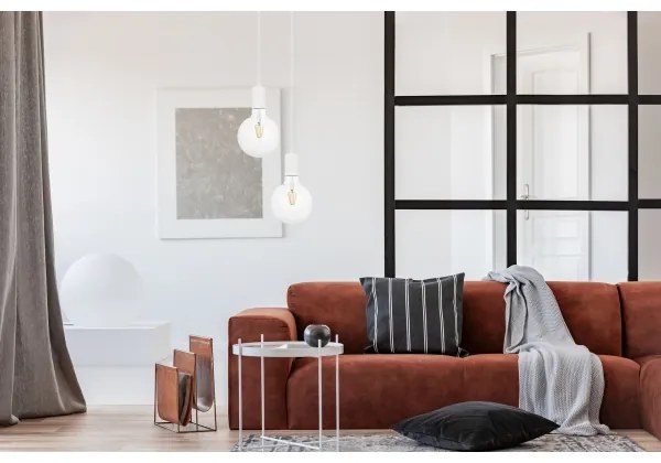 Lampadario a sospensione con filo MIROS 2xE27/60W/230V tondo bianco