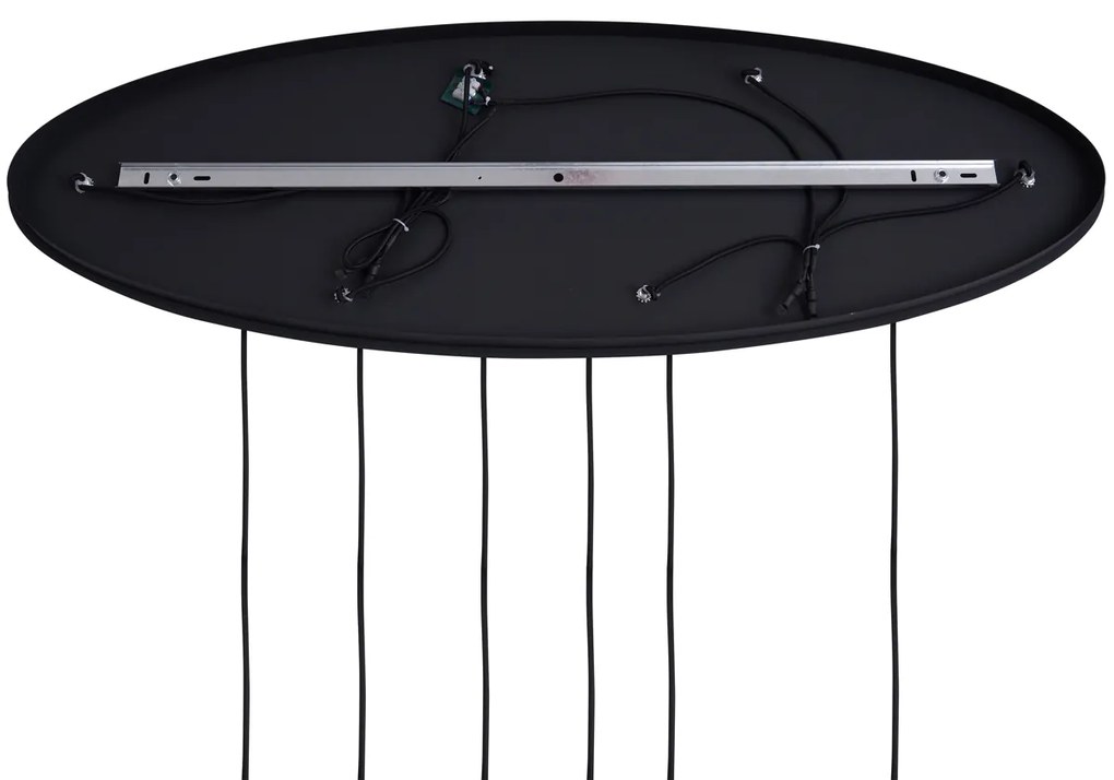 Lampada a Sospensione Art Déco Nera con Placca da Soffitto Ovale e Vetro Fumè a 6 Luci - Douglass