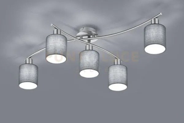 Garda plafoniera 5 diffusori in tessuto grigio l. 75cm + 44,2cm att...