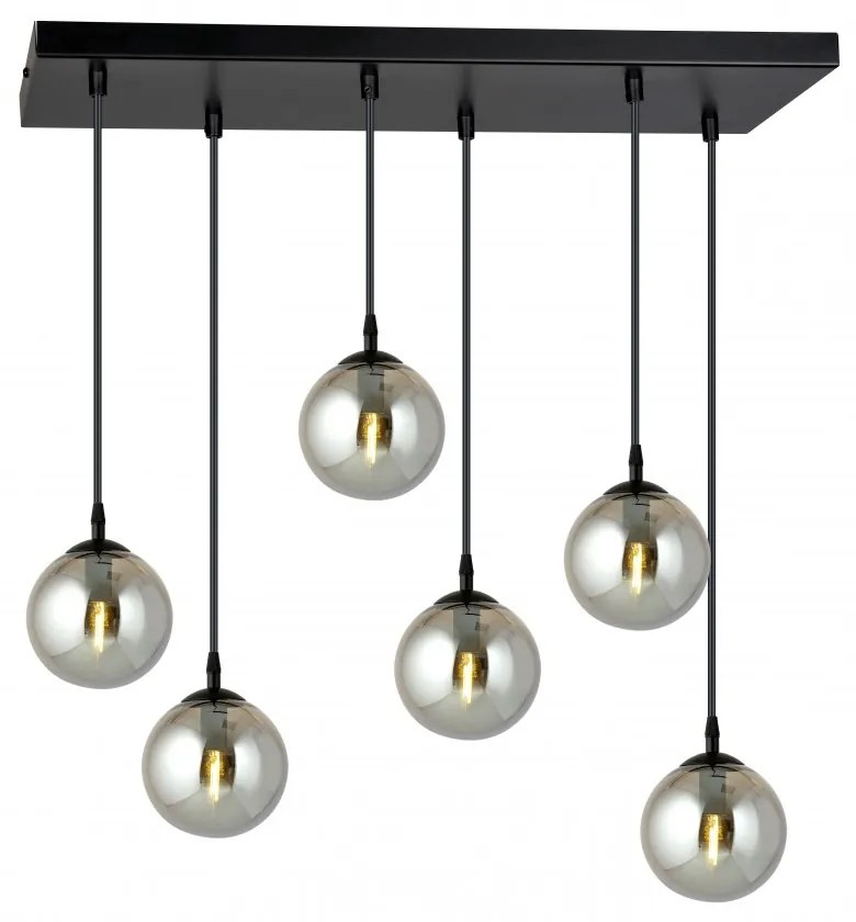 Lampadario a Sospensione in Acciaio e Vetro COSMO 6 Nero 6xE14 Colore delle Sfere Grafite