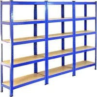 3 Scaffali in Acciaio Senza Bulloni T-Rax Blu Larghi 75cm per Magazzino e Box