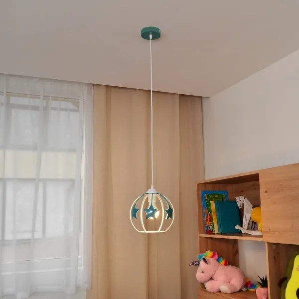 Lampadario a sospensione per bambini STARS 1xE27/15W/230V turchese/bianco