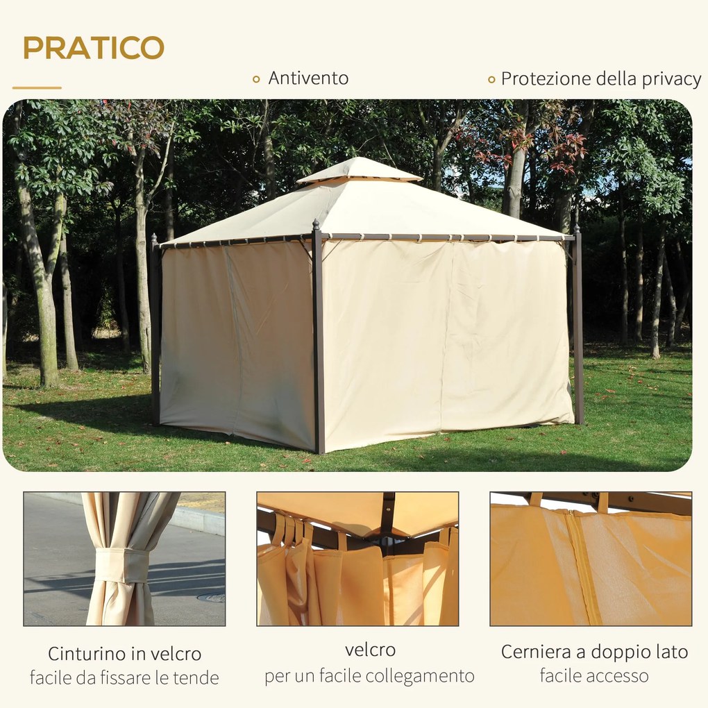Gazebo da Giardino Impermeabile con Pannelli Laterali Beige 3x3m...
