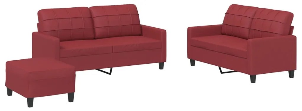 Set di divani 3 pz con cuscini rosso vino in similpelle