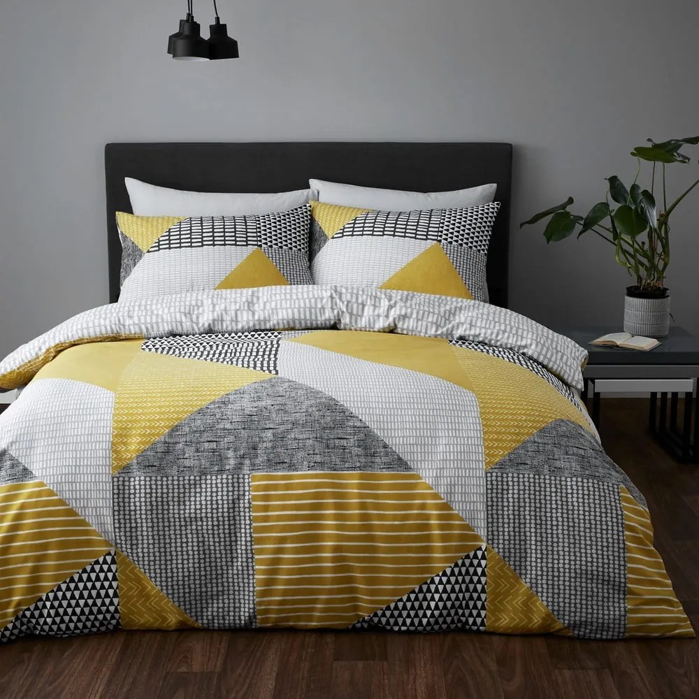 Biancheria da letto giallo-grigio 200x200 cm Larsson Geo - Catherine Lansfield