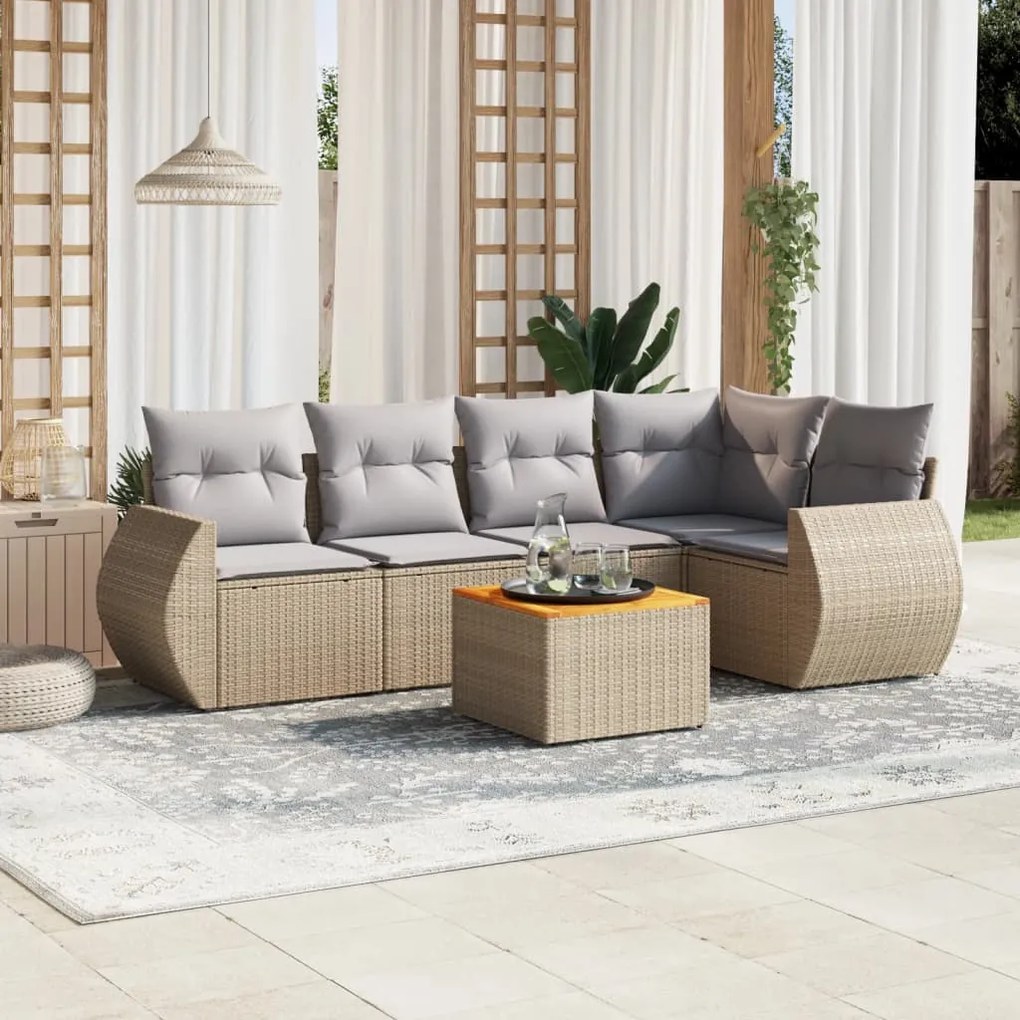 Set divano da giardino 6 pz con cuscini beige in polyrattan