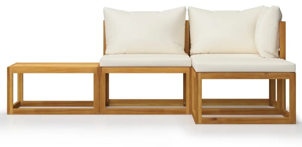 Set divani da giardino 4 pz con cuscini crema in legno acacia