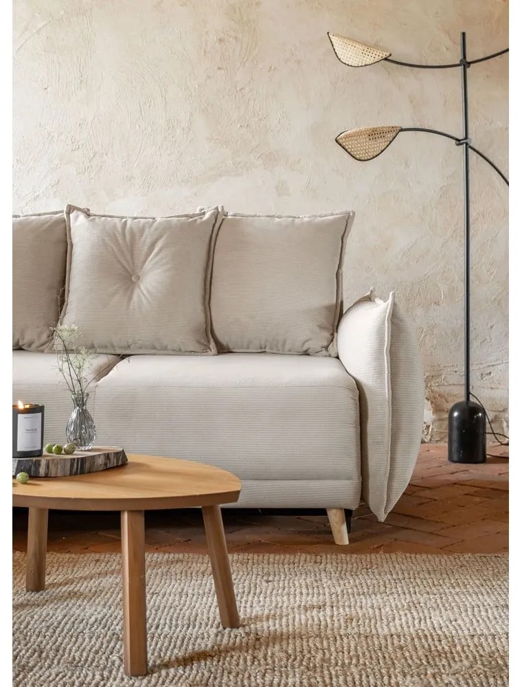 Divano letto in velluto a coste beige (angolo sinistro) Lazy Lukka - Miuform