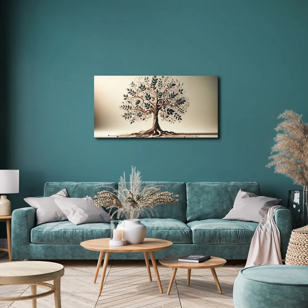 Quadro su tela – Albero della vita con foglie e spirali