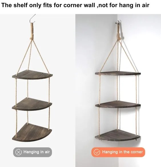 Mensola angolare pendente 90x25 cm marrone