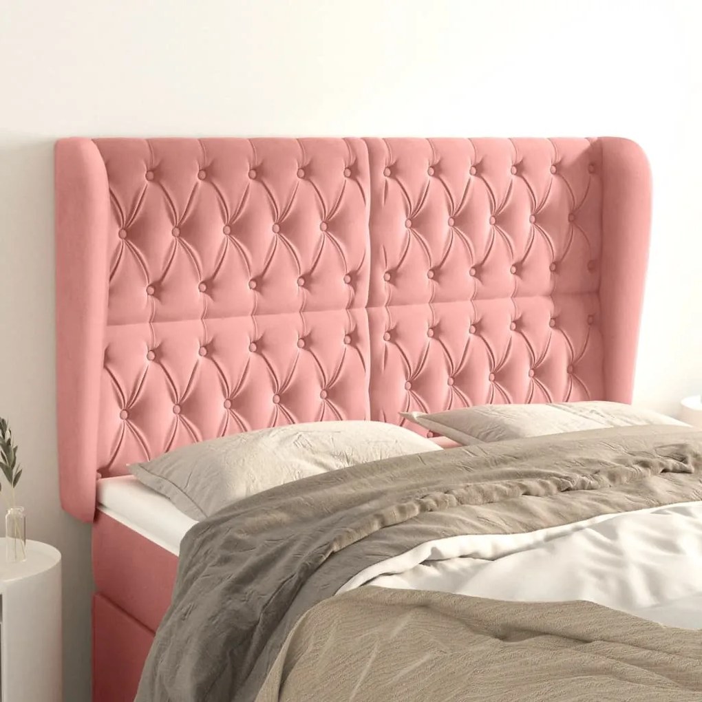 Testiera Ad Orecchio Rosa 147x23x118/128 Cm İn Velluto /