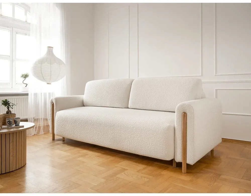 Divano avorio allungabile/con contenitore e rivestimento in bouclé 244 cm Arcadova – ELTAP