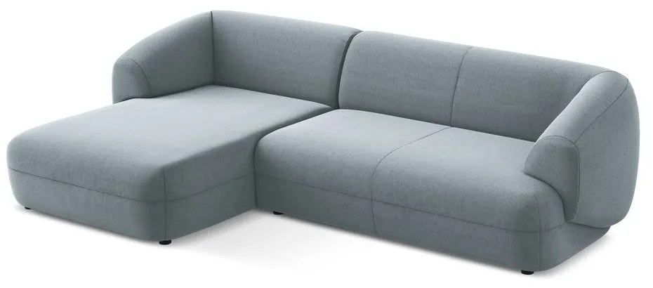 Divano angolare azzurro (con penisola a sinistra) con rivestimento in velluto Moana – Makamii