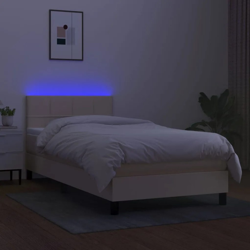 Letto a molle con materasso e led crema 90x200 cm in tessuto