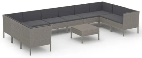 Set Divani da Giardino 11 pz con Cuscini in Polyrattan Grigio