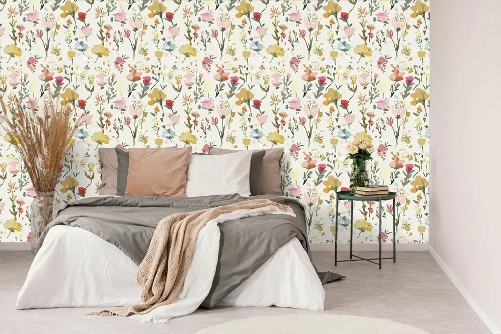 Carta da parati autoadesiva – Fiori gialli con tocco vintage