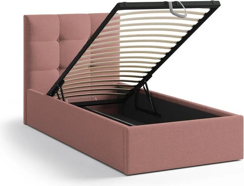 Letto singolo imbottito rosa con contenitore con rete inclusa 90x200 cm Phaedra – Micadoni