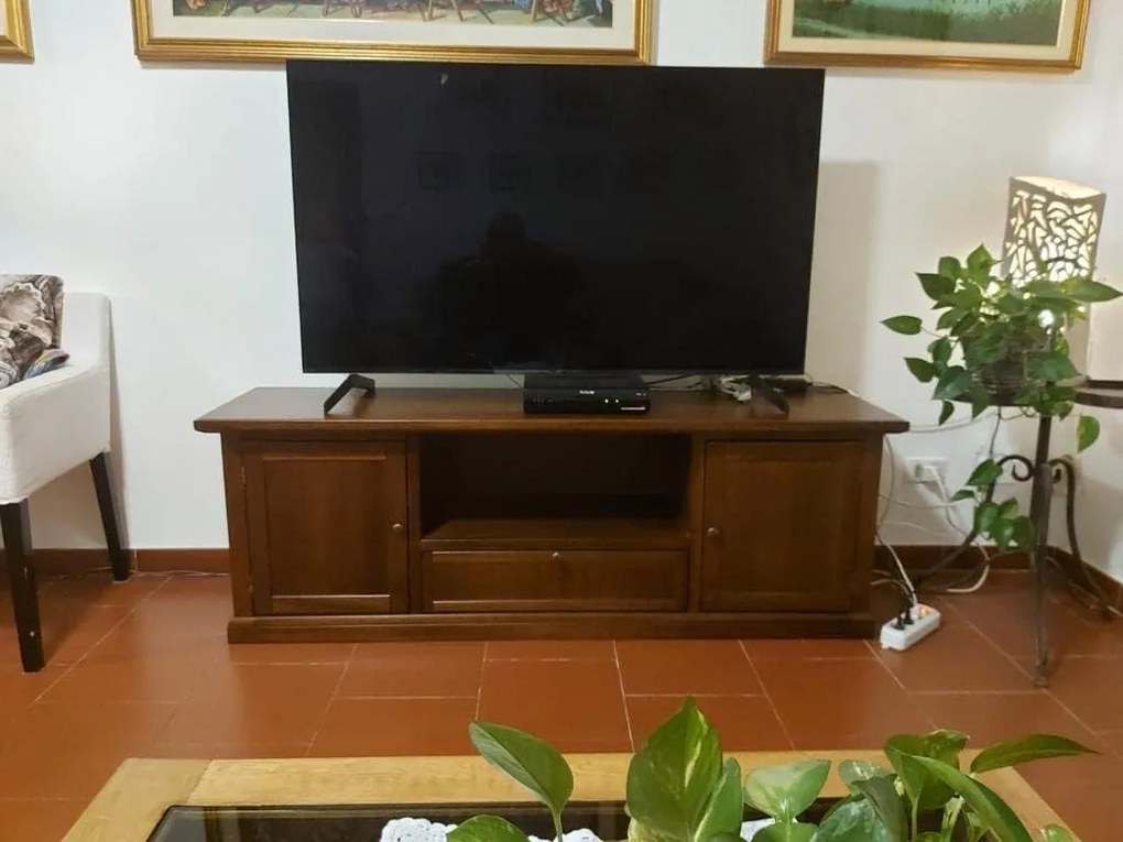 Mobile porta TV arte povera in legno noce lucido 160x45x56 cm