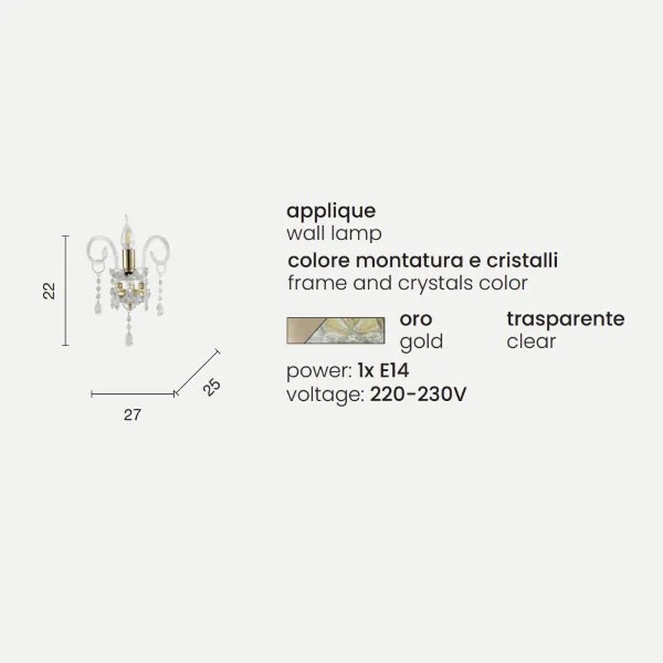 Lampada applique 27x25 cm in cristallo MARIATERESA intrecciato 1 luce