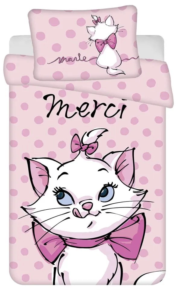 Set copripiumino e federa da bambini rosa in cotone per culla 100x135 cm Marie Cat "Merci" – Jerry Fabrics