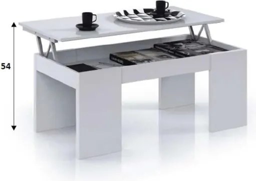 Tavolino Da Salotto Con Piano Elevabile 50x100x43 Cm Bianco Lucido