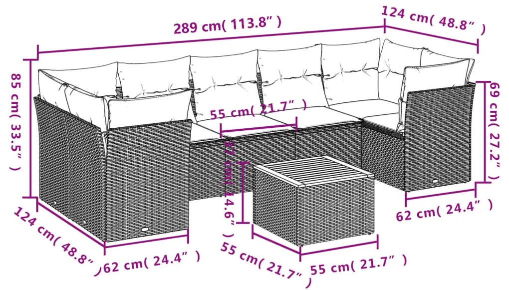 Set Divano da Giardino 6 pz con Cuscini Nero in Polyrattan