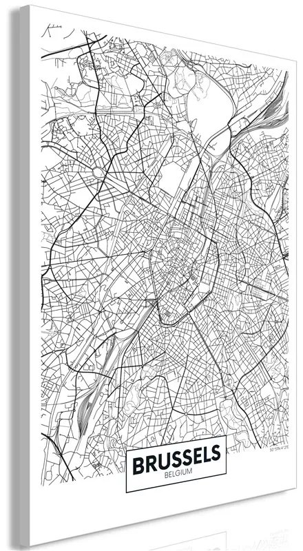 Quadro Map of Brussels (1 Part) Vertical  Colore bianco e nero, Dimensioni e Misure 40x60