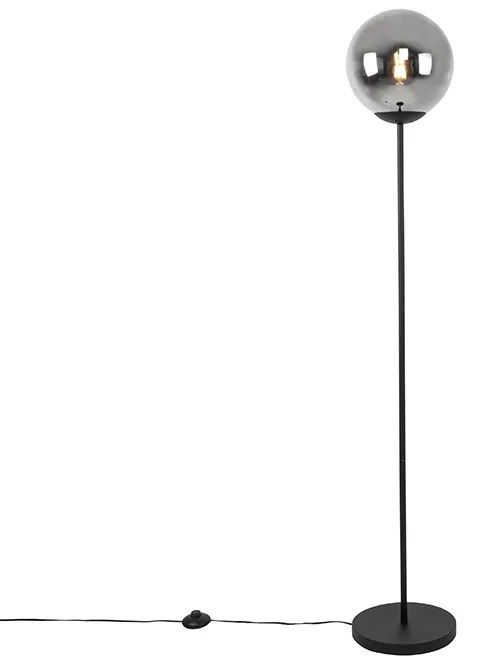 Lampada da terra Art Déco nera con vetro fumé - Pallon