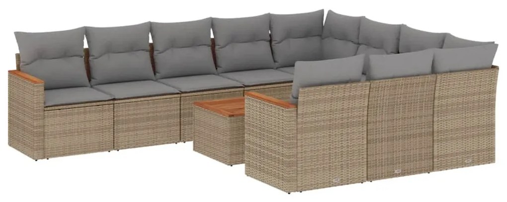 Set divani da giardino 11 pz con cuscini beige in polyrattan