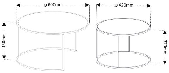 SET 2x Tavolino TOKYO diametro 42/60 cm nero
