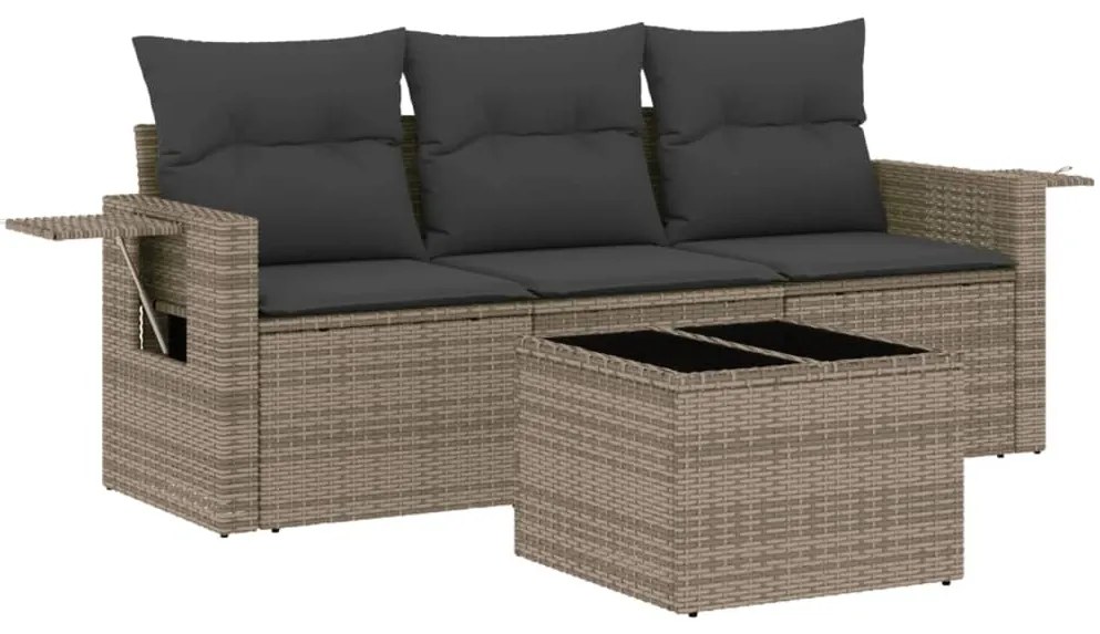 Set Divani da Giardino 4 pz con Cuscini in Polyrattan Grigio