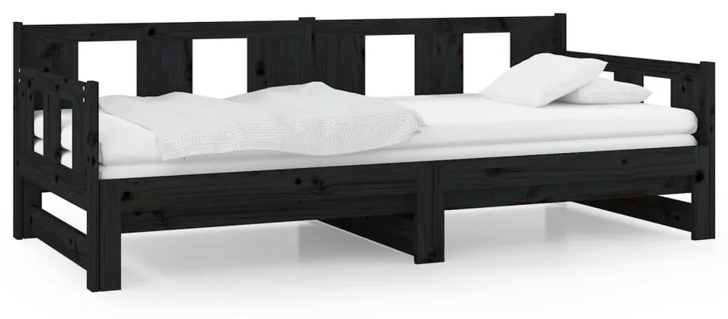 Dormeuse estraibile nera in legno massello di pino 2x(90x200)cm