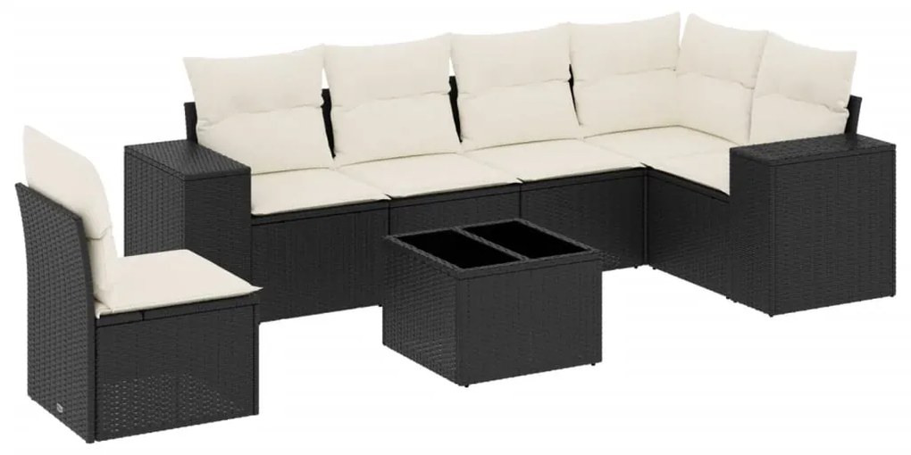 Set Divani da Giardino con Cuscini 7pz Nero Polyrattan