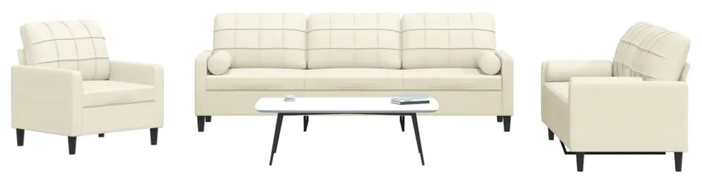 Set Di Divani 3 Pz Con Cuscini E Rinforzi Crema İn Velluto /