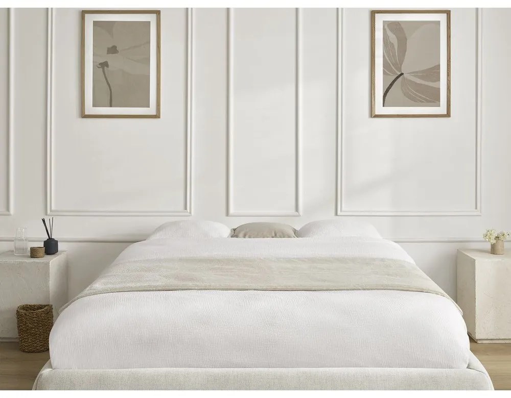 Letto matrimoniale imbottito beige con contenitore/senza testiera con rete inclusa 160x200 cm Inera – Bobochic Paris