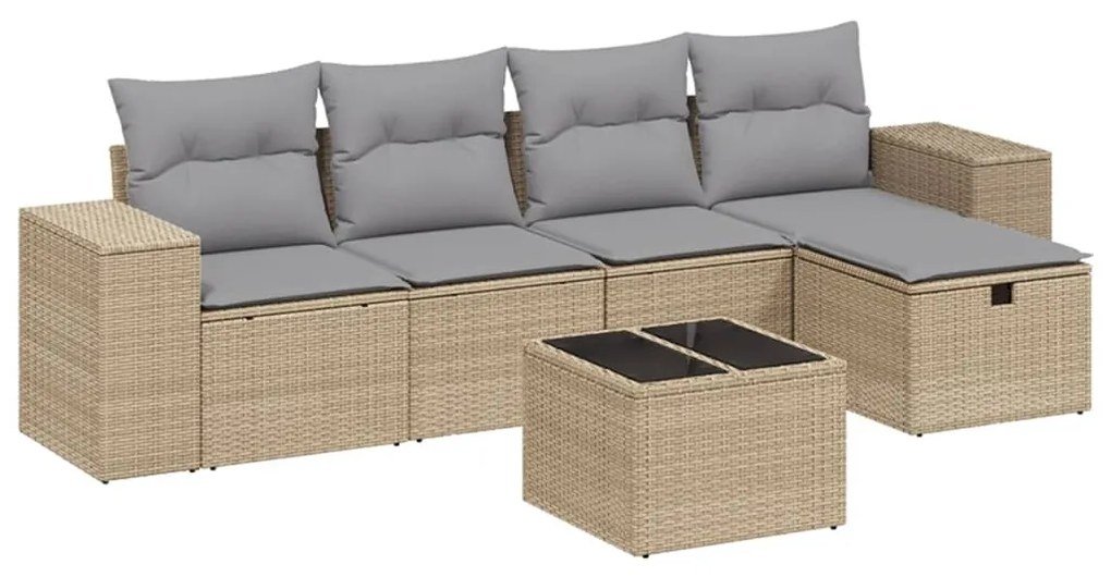 Set divano da giardino 6 pz con cuscini beige misto polyrattan