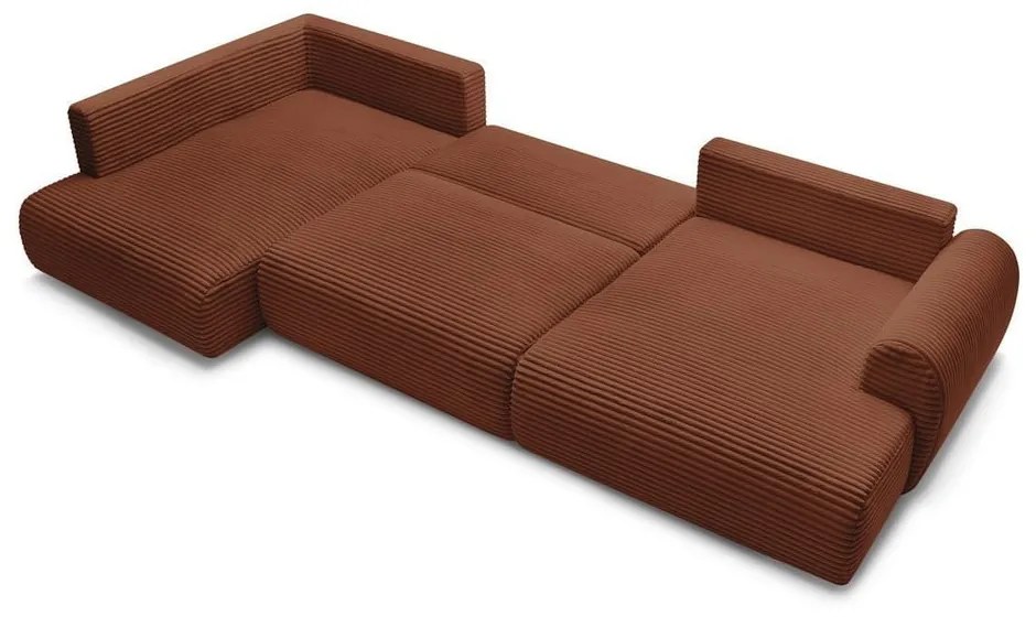 Divano angolare color mattone allungabile (con penisola a destra/a forma di "U") con rivestimento in velluto a coste Lucien – Bobochic Paris