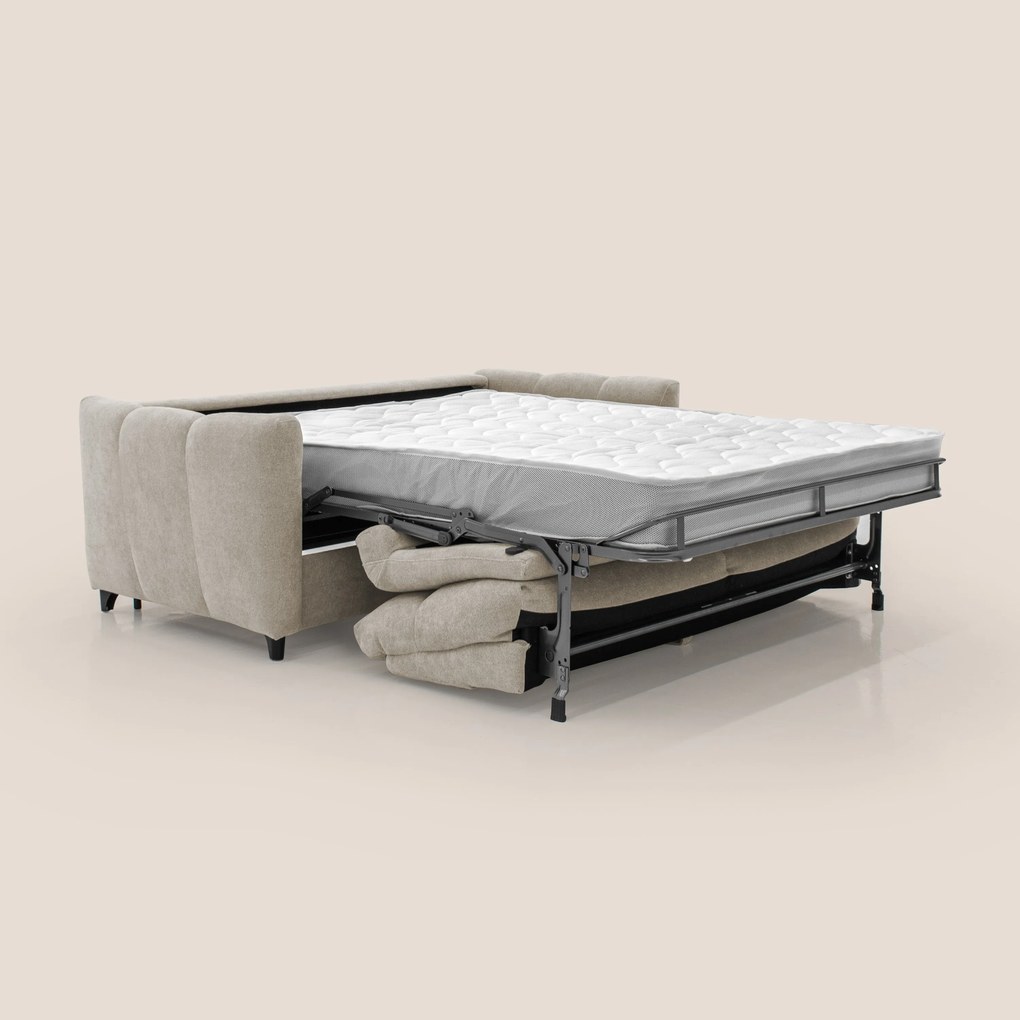 Peonia divano letto scandinavo con materasso H18 cm e morbido e alto schienale in tessuto Bouclé impermeabile T07 beige